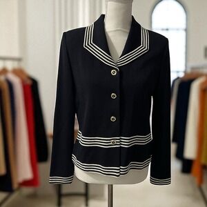 St. John by Marie Gray Black Santana Knit Blazer Jacket Gold Button Size 6